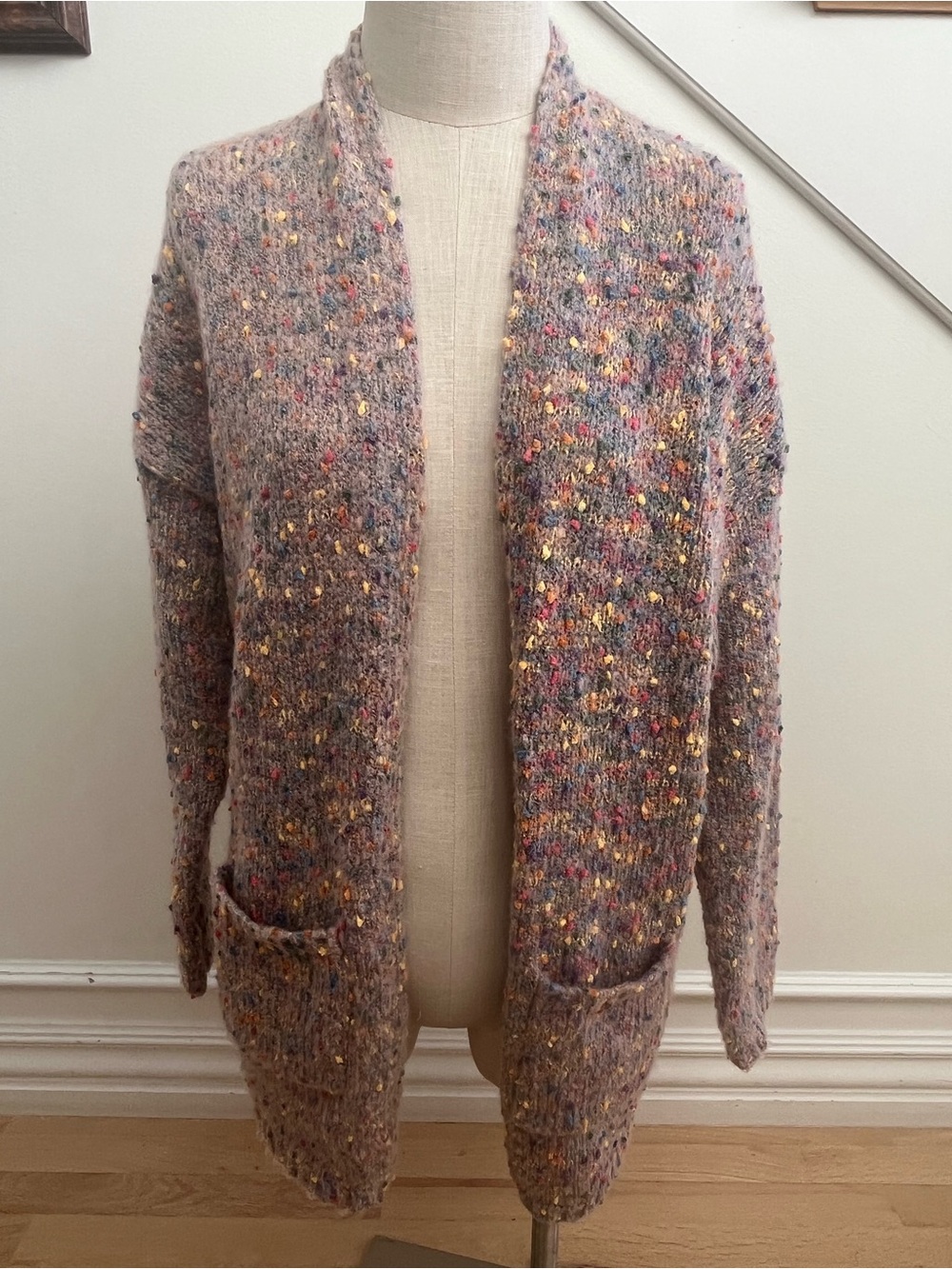 NWT Sienna Sky Rainbow Confetti Knit Cardigan Sweater M Medium Open Front Cozy